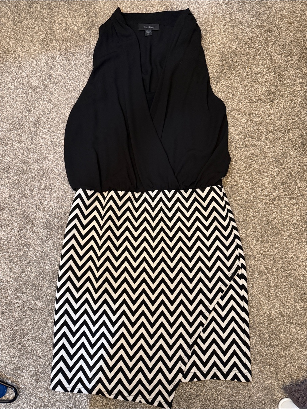 Karen Kane Black Sleeveless Top with Black & White Chevron Skirt Dress